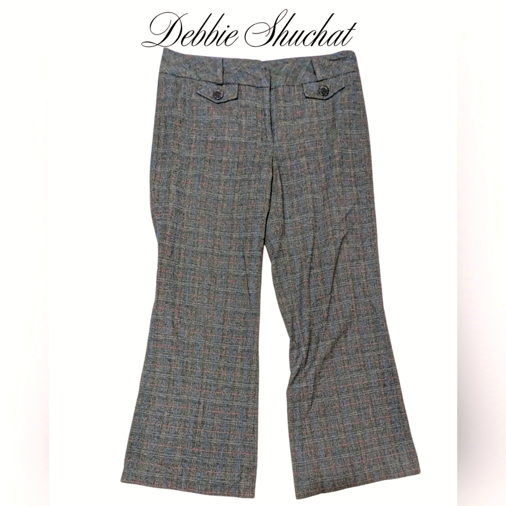 Debbie Shuchat size 10 EUC wide leg, grey plaid pattern vintage wool blend pants